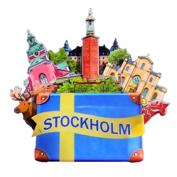Stockholm Sweden 3D Fridge Magnet Souvenir Gift,Wood Handmade Stockholm Refrigerator Magnet Home Decoration Collection