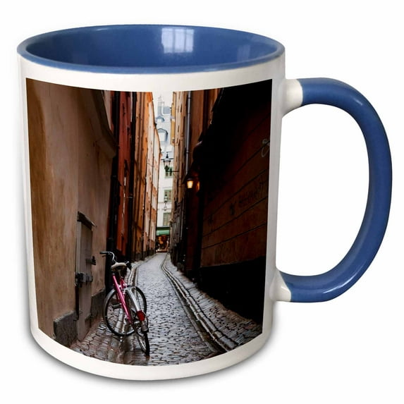 3drose, Stockholm, Sweden, Bicycle in a Narrow Alley - Eu28 Ist0003 - Inti St. Clair, 15oz Two-tone Blue Mug