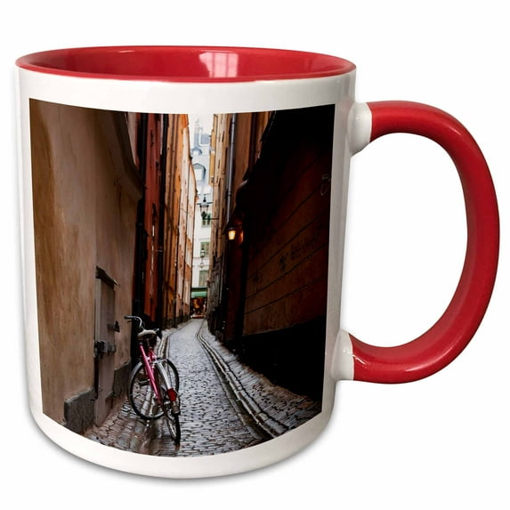 3drose, Stockholm, Sweden, Bicycle in a Narrow Alley - Eu28 Ist0003 - Inti St. Clair, 15oz Two-tone Red Mug