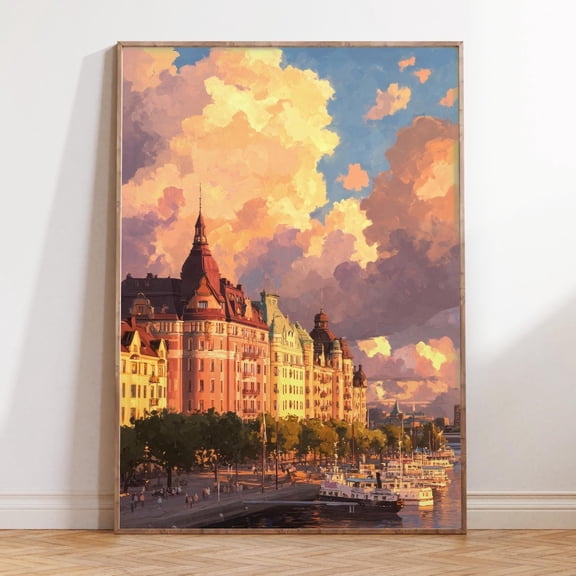 Stockholm Sweden Nordic Waterfront Sunset Print, Unframed Paper Print Size 16x24
