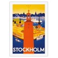 thumbnail image 1 of Stockholm - Sweden - Port of Stockholm and City Hall - Vintage Travel Poster by Iwar Donner c.1936 - Fine Art Rolled Canvas Print 27in x 40in, 1 of 4
