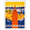 thumbnail image 1 of Stockholm - Sweden - Port of Stockholm and City Hall - Vintage Travel Poster by Iwar Donner c.1936 - Master Art Print (Unframed) 9in x 12in, 1 of 4