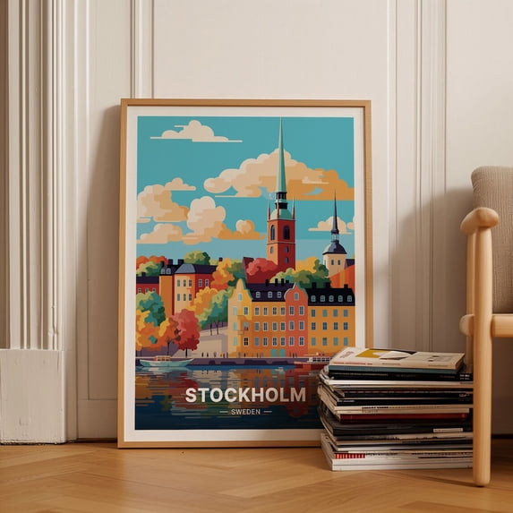 Stockholm Sweden Travel Mid Century Modern Art, Unframed Canvas 8x10in