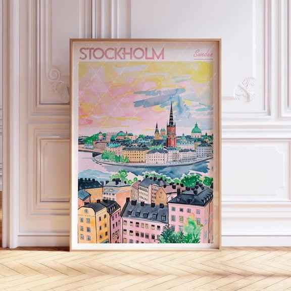 Stockholm Sweeden Travel Pastel Colors Destination Wall Art Unframed Paper Print