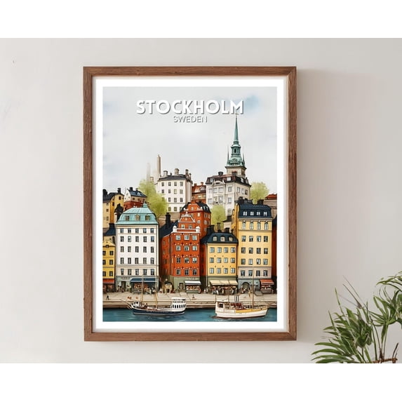 Stockholm Travel Sweden Wall Art Stockholm Illustration Nordic City Print, Stretched Canvas