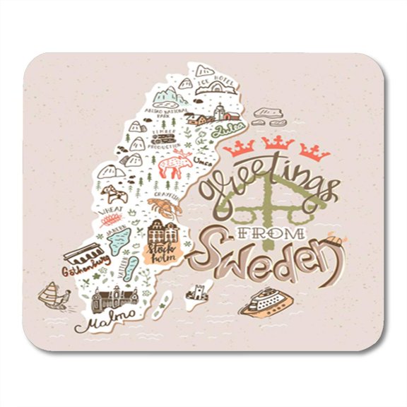 Stockholm of Sweden Map Tourist Attractions Travel Adventure Cartoon Mousepad Mouse Pad Mouse Mat 9x10 inch