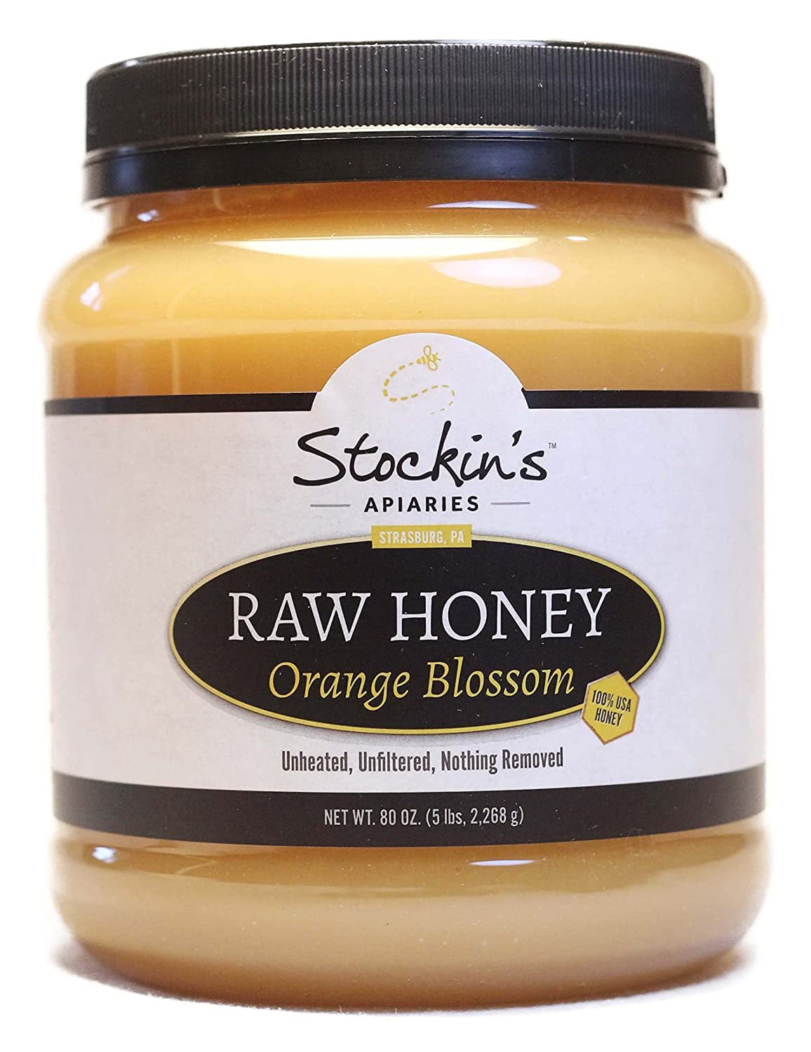 Stockin's Apiaries Raw Orange Blossom Honey In Bulk, Unheated, Unfiltered, & Nutritious, 80 Oz.