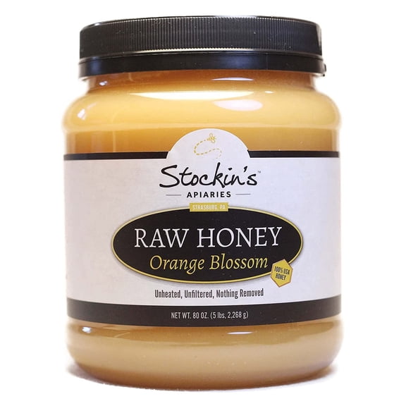 Stockin's Apiaries Raw Orange Blossom Honey In Bulk, Unheated, Unfiltered, & Nutritious, 80 Oz.