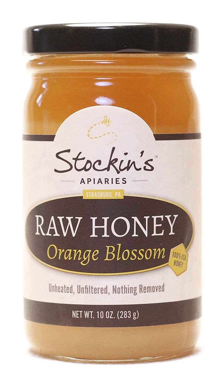 Stockin's Apiaries Raw Orange Blossom Honey, Unheated, Unfiltered, & Nutritious, 10 Oz.