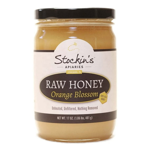 Stockin's Apiaries Raw Orange Blossom Honey, Unheated, Unfiltered, & Nutritious, 17 Oz.