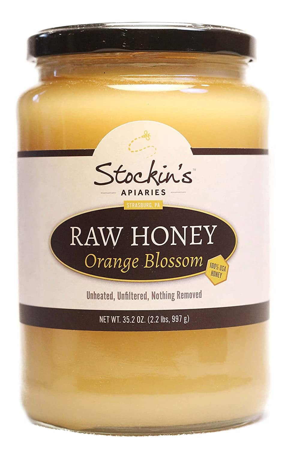 Stockin's Apiaries Raw Orange Blossom Honey, Unheated, Unfiltered, & Nutritious, 35.2 Oz.