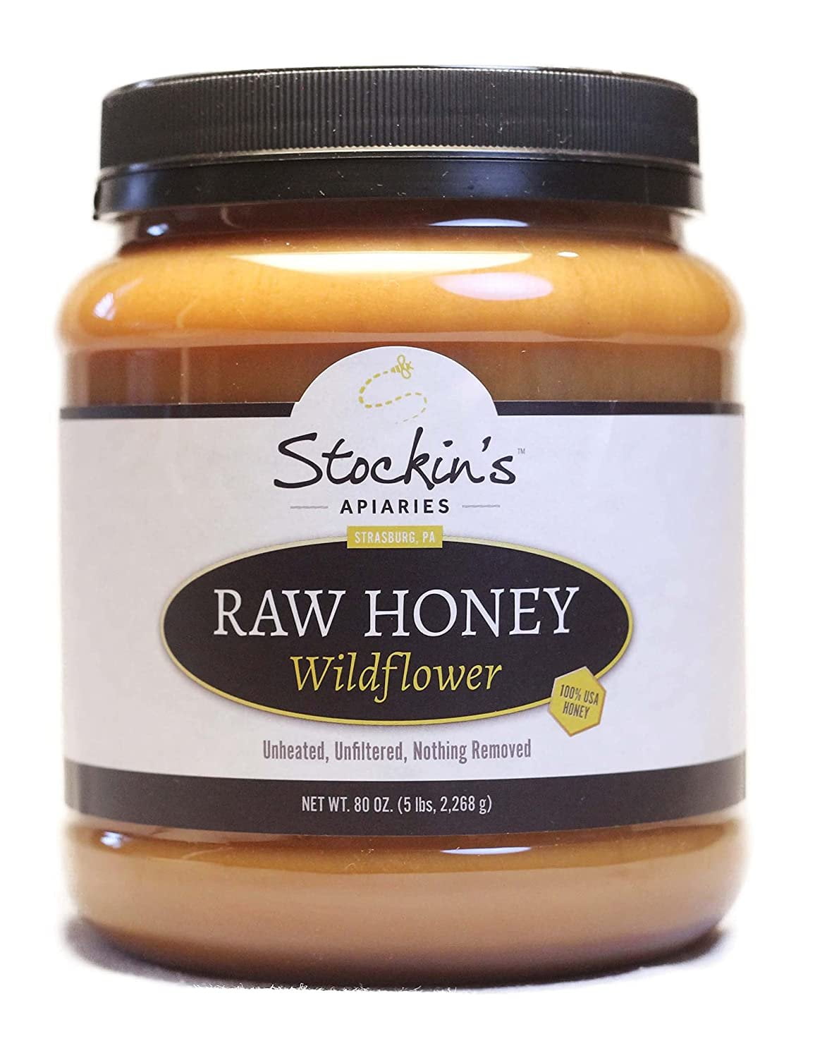 Stockin's Apiaries Raw Wildflower Honey In Bulk, Unheated, Unfiltered, & Nutritious, 80 Oz.