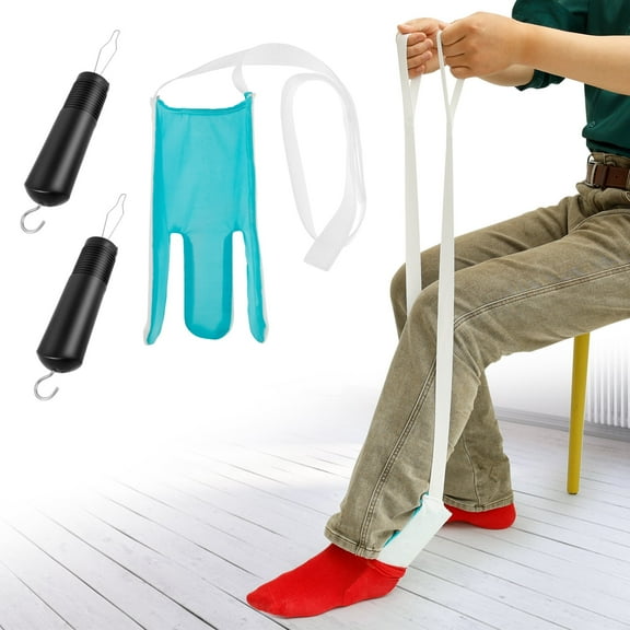 Stocking Aid with 2 Pcs 2 in 1 Button Hook and Zipper Pull for Putting Stockings Easy On and Off for Seniors Disabled Pregnant