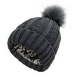 thumbnail image 1 of Stocking Cap for Women Thermal Beanie Running Hat Winter Toboggan Hats Pom Knit Earflap Hats Ski Cuff Cap with Pom Warm Fleece Lined Cold Weather Hat Ladies Hats Gray One Size, 1 of 6