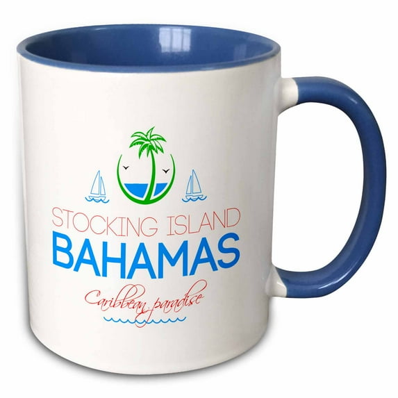 Stocking Island, Bahamas Caribbean paradise text, decorative images 15oz Two-Tone Blue Mug mug-303767-11