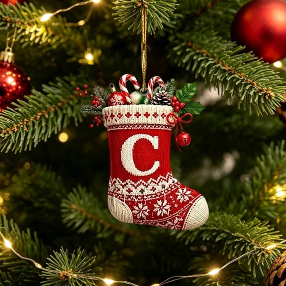 Stocking Shaped 2D Acrylic Christmas Ornament, Cute Alphabet Personalized Christmas Stocking Ornament for Christmas Tree Home Indoor Party Holiday