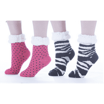 Stocking Stuffer Winter Socks with Grippers Twin Pack- Polka Dot/Zebra