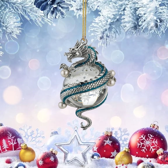 Stocking Stuffers 1Pcs Blue Crystal Ball Dragon Ornament,Acrylic,Silver,3.14 Inch,for a Holiday Tree and as a Fantasy Collectible Figurine Charm