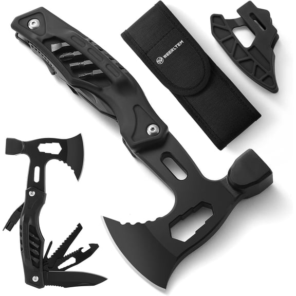 Stocking Stuffers for Adults Men - Gifts for Dad from Daughter Wife, 22 in 1 Hardened Stainless Steel Camping Multitool Hammer Hatchet, Upgrad Portable Camp Axe Screwdriver Set with Nylon Sheath