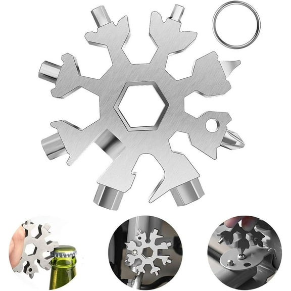 Stocking Stuffers for Men 18-in-1 Snowflake Multi Tool, Christmas Day Men Xmas Gifts Stainless Portable Steel Multi-Tool, Snowflake Bottle Opener Flat Phillips Screwdriver Kit Wrench Daily Tool