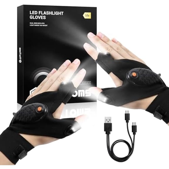 Stocking Stuffers for MenFlashlight Gloves Rechargeable, Christmas Birthday Gifts for Men Dad Husband Boy Friend Him, Cool Gadgets Tools Finger Lights Waterproof for Repairing Fishing