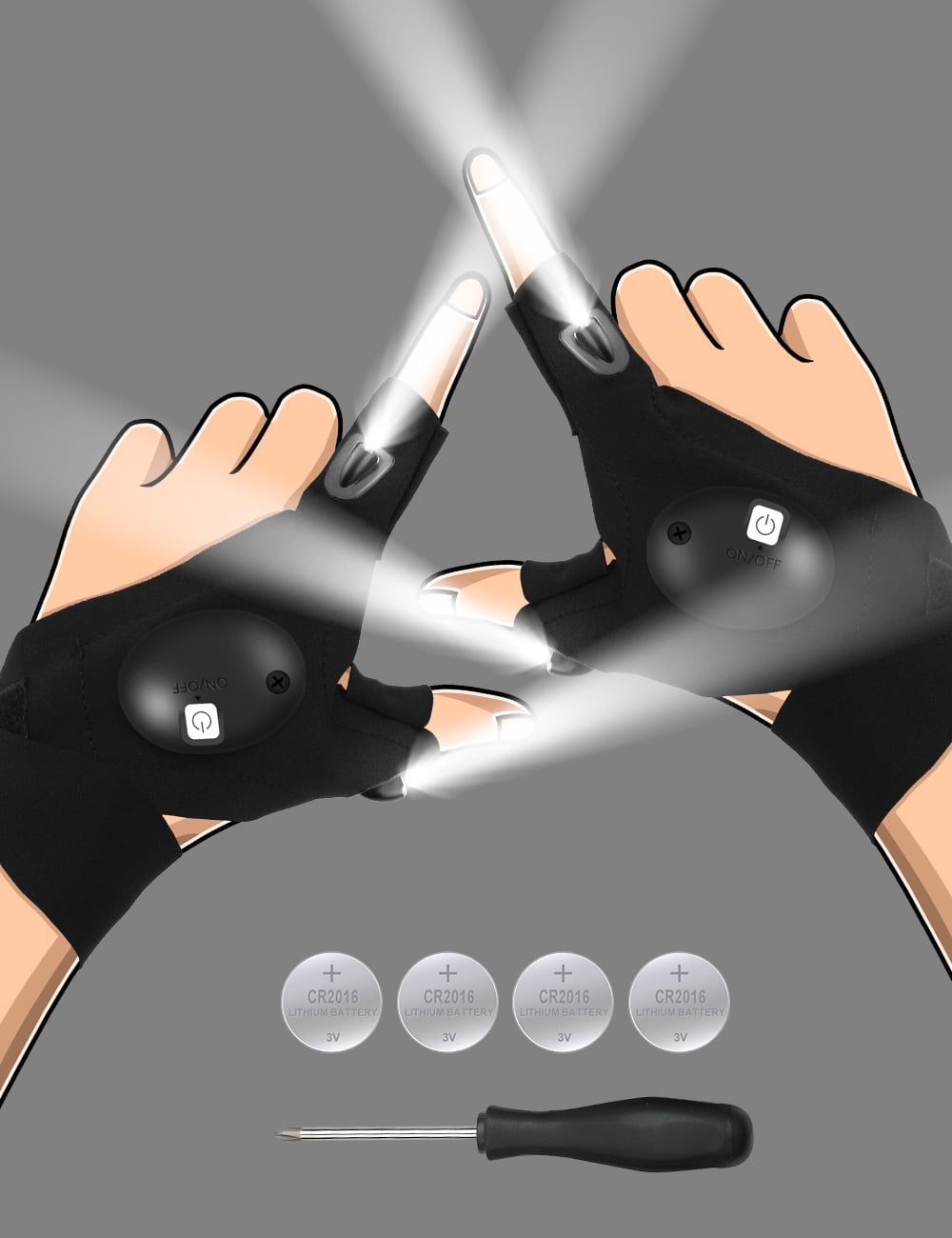 BIUONK Stocking Stuffers for Men, LED Flashlight Waterproof Gloves, Mens Gifts for Christmas, Cool Gadgets for Dad Husband Boyfriend, Hands-Free Lights Fingerless Gloves for Car Repairing, Fishing, Camping