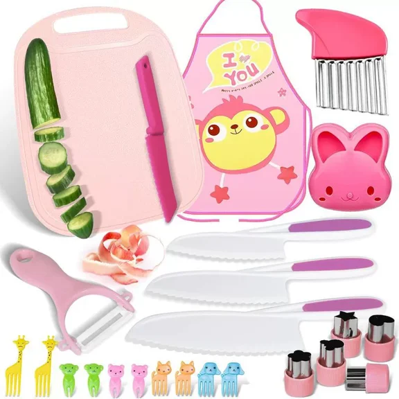 Stocking Stuffers for Teens: 24PCS Montessori Toys for Age 3-12 Year Old - Safe Toddler Kitchen Set Knife Set for Real Cooking - Christmas Easter Valentines Day Birthday Gifts