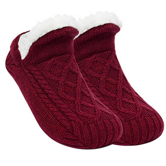 Stocking Stuffers for Women,Womens Stocking Stuffers,Women's Winter Super Soft Warm Fuzzy Fleece-Lined With Grippers Slipper Socks,Women Slipper Fuzzy Socks Fluffy Cozy Cabin Warm(Red L)