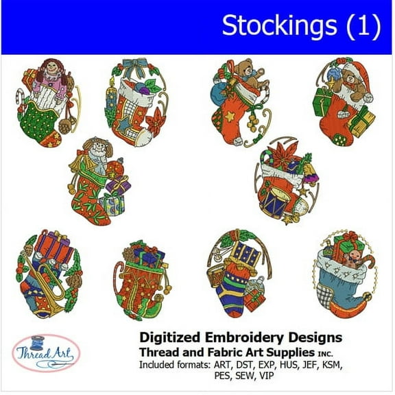 Christmas Stockings(1) Embroidery Designs - All Popular Formats Included - Loaded on USB Stick