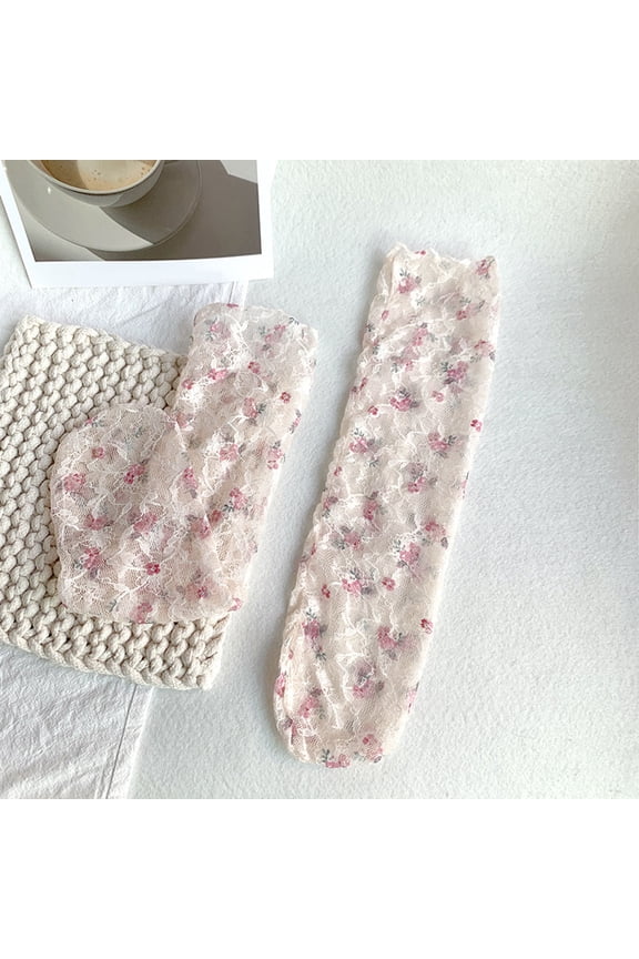 Stockings Fashionable New Pattern Spring Summer Breathable Thin And Comfortable Flower Printed Cute Mid Length Socks Indestructible Nylons in Women's Fishnet Rave Stockings Opaque Bulk Stockings Hose