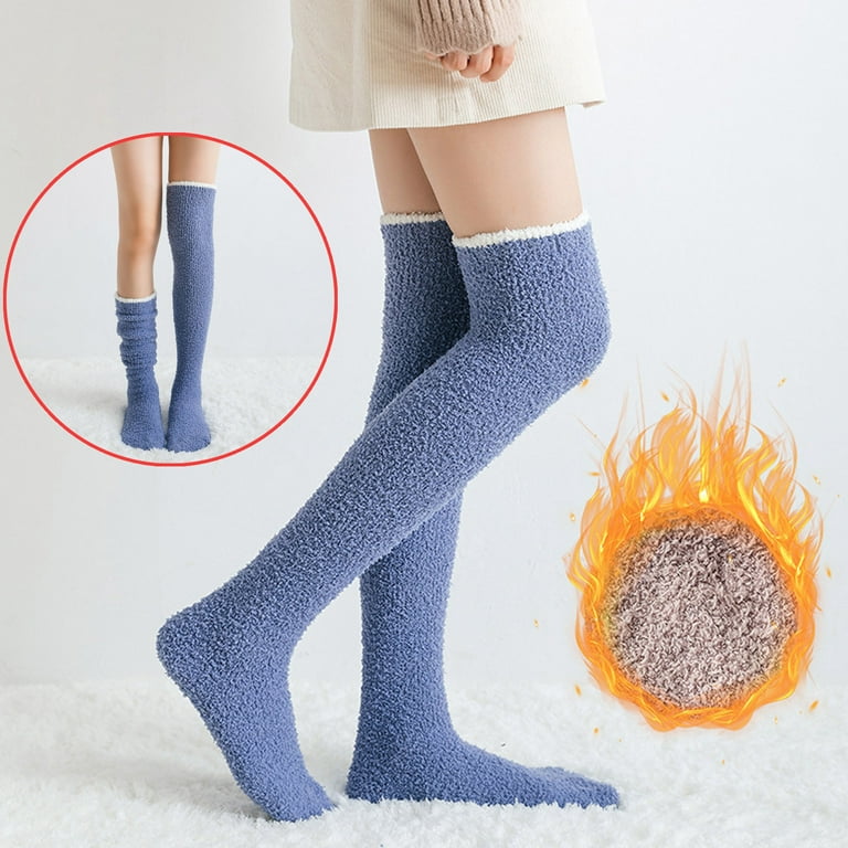 Stockings For Girls Solid Fuzzy Winter Warm Over Knee High Home Thigh-High  Warm Leggings Womens Socks