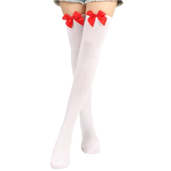 Stockings For Women Thigh High Pure Color Bowknot Long Socks Over The Knee Festival and Christmas for Cozy Winter Seasonal Wardrobe