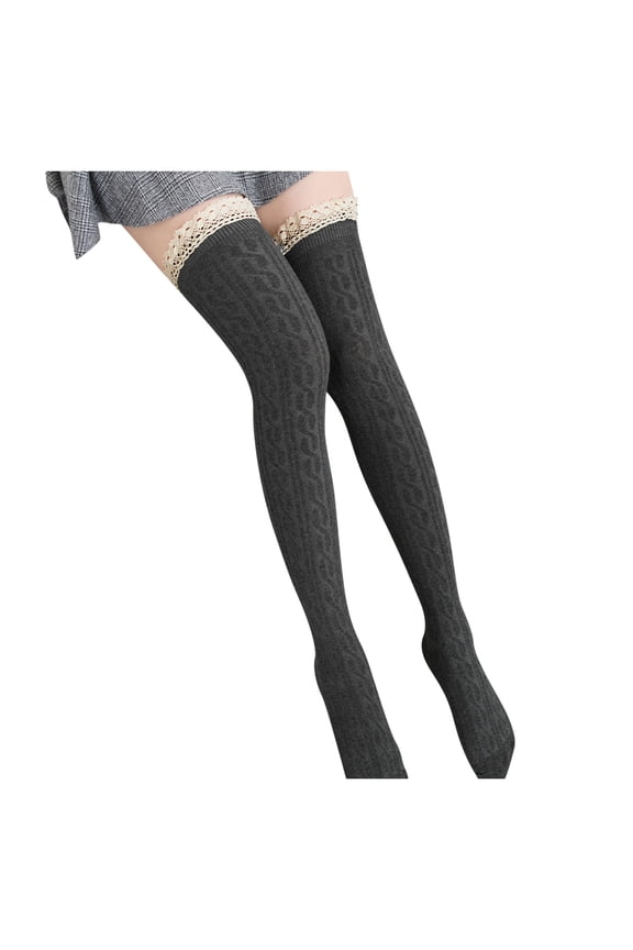 Stockings Long Knit Solid Splice Lace Socks for Women | Platform Competitive Title Analysis Included