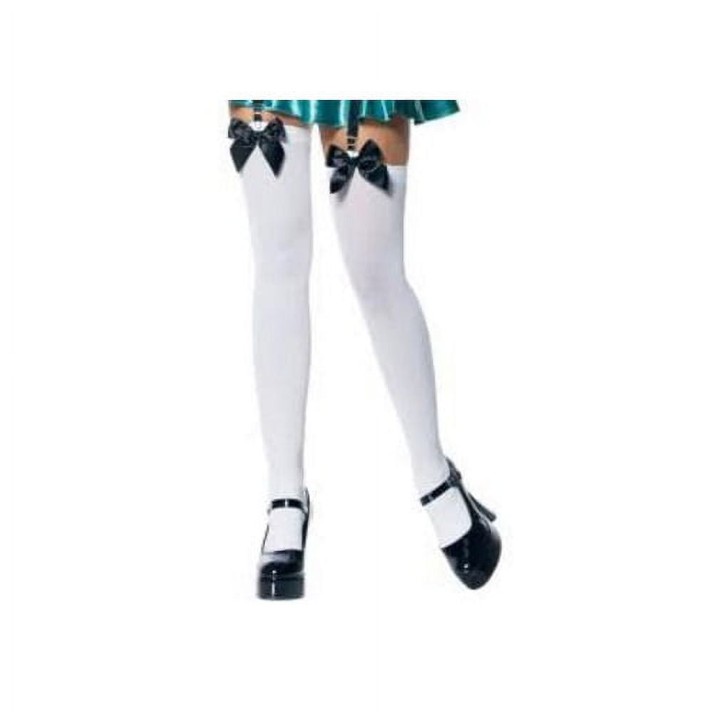 Adult Black Thigh-High Stockings with White Bows