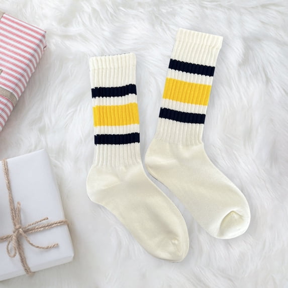 Stockings for Home and Daily Wear - Japanese Style Thick Lined Long Socks for Relaxed Comfort and Mid Calf Casual Wear, Yellow