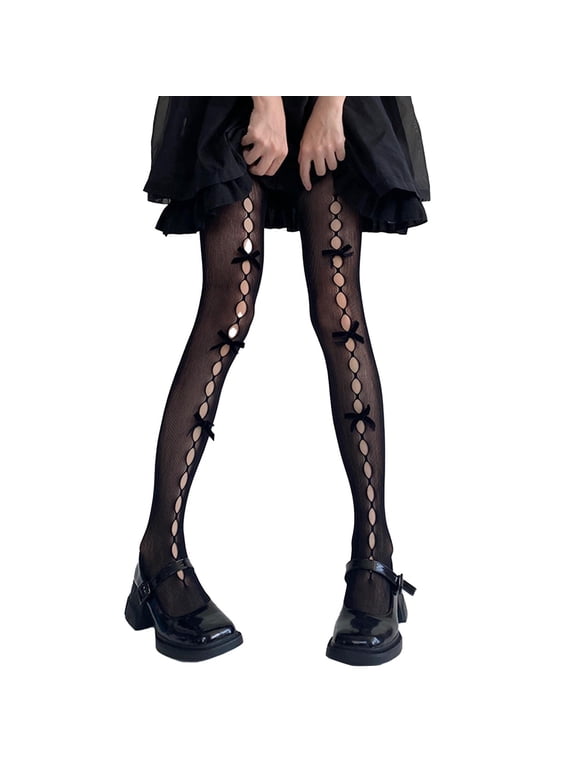 Stockings for Women High Waist Pantyhose Lolita With Bows Cute Mesh 80S 90S Gothic Lace Leggings Women's Tights
