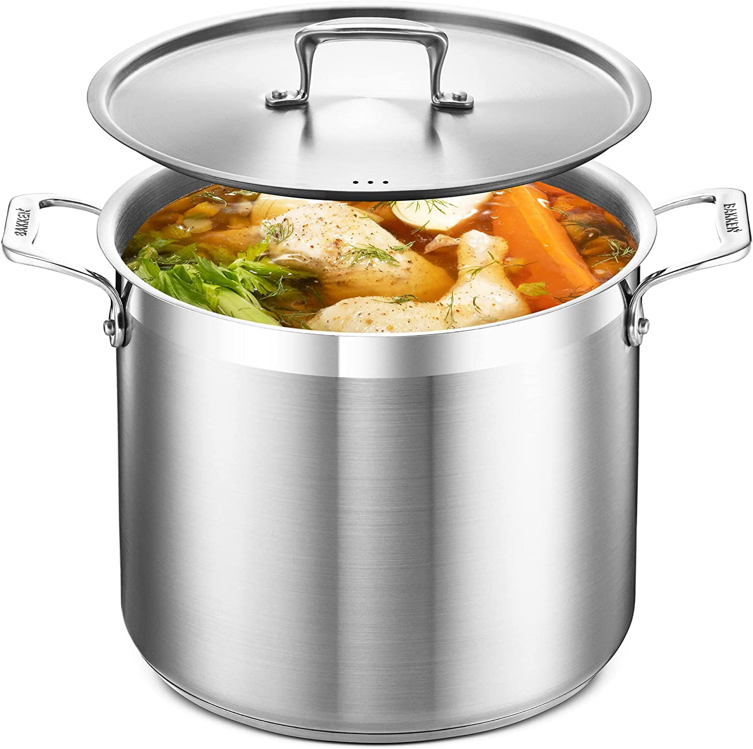 Brushed Stainless Steel Induction Stockpot with Lid and Riveted Handles