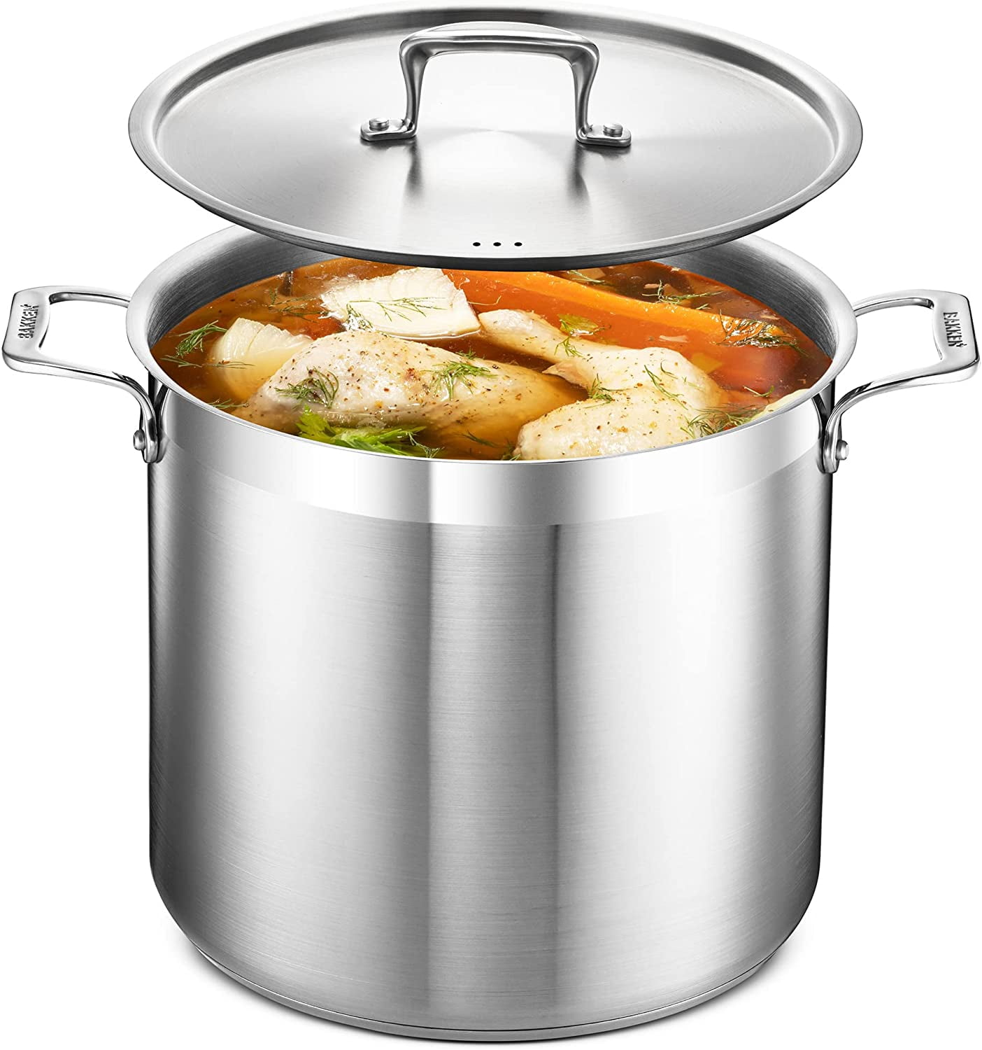 Stockpot – 5 Quart – Brushed Stainless Steel – Heavy Duty Induction Pot  with Lid and Riveted Handles – For Soup, Seafood, Stock, Canning and for  Catering for Large Groups and Events by BAKKEN - Bakkenswiss