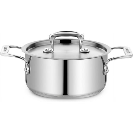 Bakken 2-Quart Stainless Steel Stockpot with Lid, Heavy-Duty 18/8 Steel, Riveted Handles, Oven & All-Stove Safe