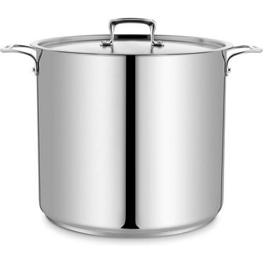 Stockpot – 24 Quart – Brushed Stainless Steel – Heavy Duty Induction Pot with Lid and Riveted Handles – For Soup, Seafood, Stock, Canning and for Catering for Large Groups and Events by BAKKEN