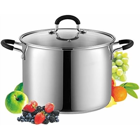 Stockpot Sauce Pot Induction Pot With Lid Professional Stainless Steel 8 Quart , Dishwasher Safe With Stay-Cool Handles , Silver