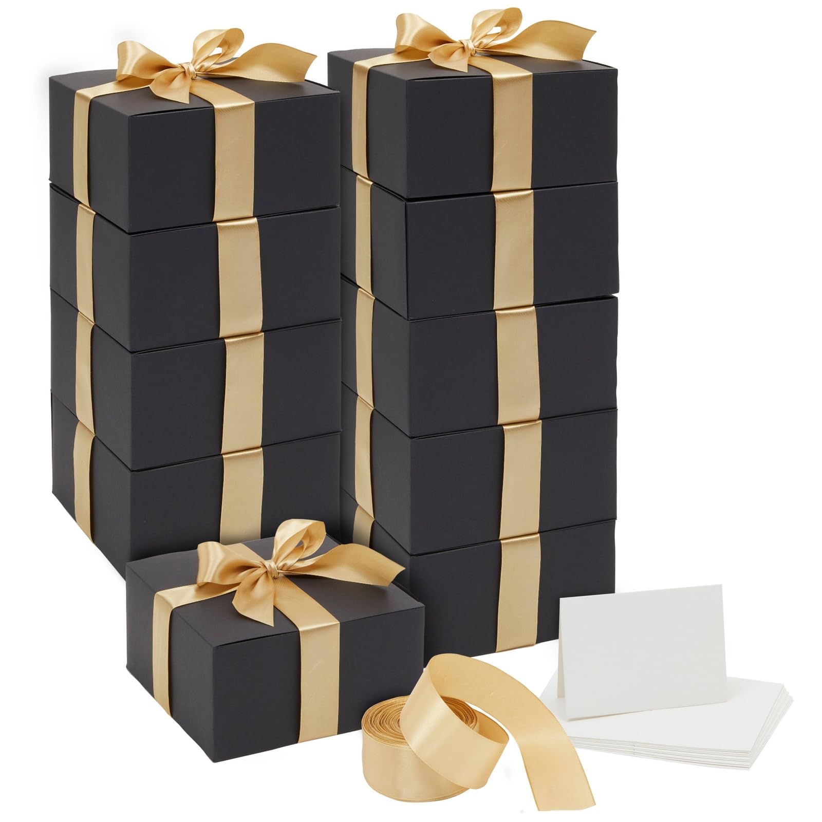 Stockroom Plus 10 Pack MMF7 Black Gift Boxes with Lids, Ribbon and
