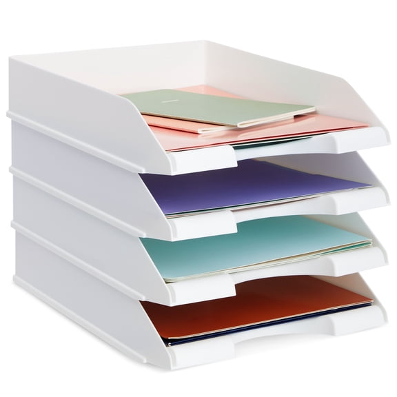 Stockroom Plus Rectangular Letter Trays - Paper Trays for Classroom - Desktop Paper Organizer & File Holder - Document Organizer for Desk Storage - Pack of 4, White, 10 x 13.5 x 2.5 in