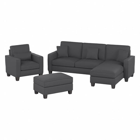 Stockton 102W Chaise Sectional Couch with Armchair and Ottoman in Gray Fabric