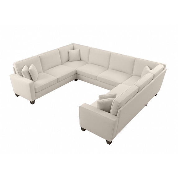 Stockton 125W U Shaped Sectional Couch in Cream Herringbone Fabric
