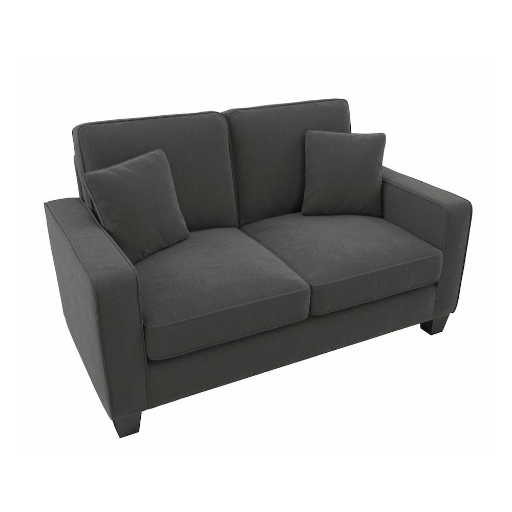 Charcoal Gray Herringbone Fabric Loveseat with Track Arms