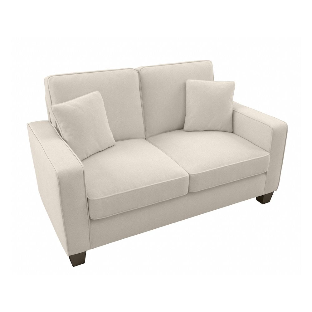 Cream Herringbone Fabric Loveseat with Track Arms and Removable Cushions