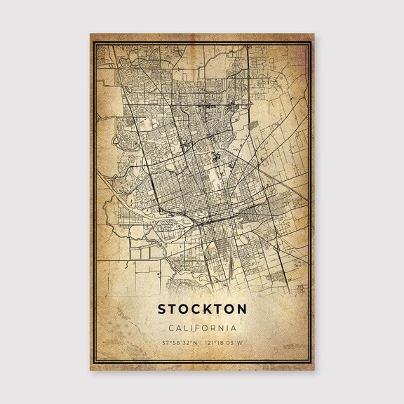 Stockton California Map Print: Modern Vintage Wall Artfor Living Room Bedroom Office Farmhouse Neutral Home Artwork Ready to Hang 8x12 inch