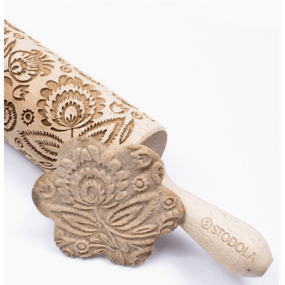 Stodola Engraved Large Rolling Pin with FOLK FLORAL Pattern