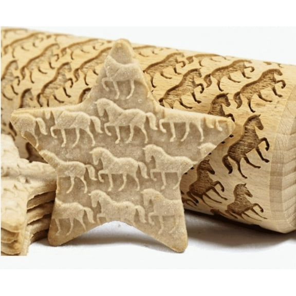 Stodola Engraved Large Rolling Pin with HORSES Pattern
